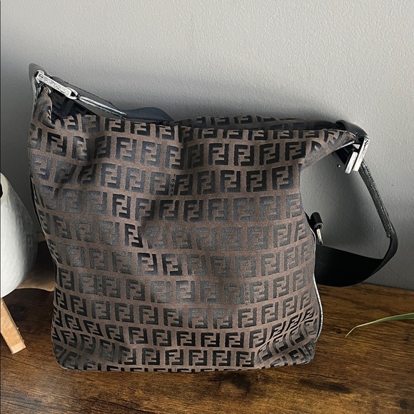 Fendi Brown FF Monogram Shoulder Bag with Black Strap - Picture 3 of 16